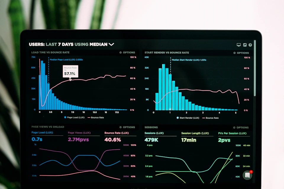 A dark analytics dashboard showing balance and liquidity trend charts